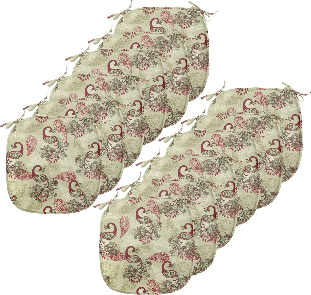 Galettes de Siège avec Sangles Lot de 12 Coussins Vert Olive et Rubis