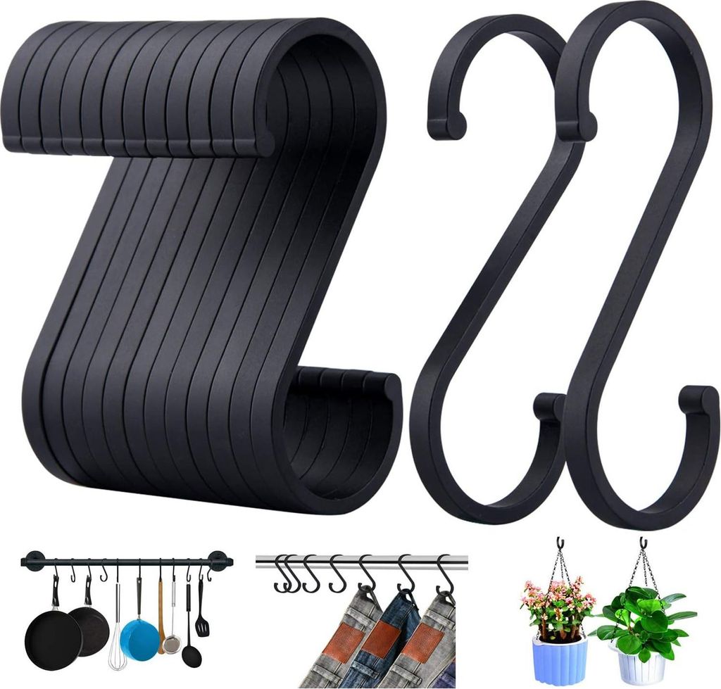 S Haken, 12er Pack S-förmige Haken, S Haken für hängende Töpfe und Pfannen, Pflanzen, Kaffeetassen, Kleidung, Handtücher in Küche, Schlafzimm...