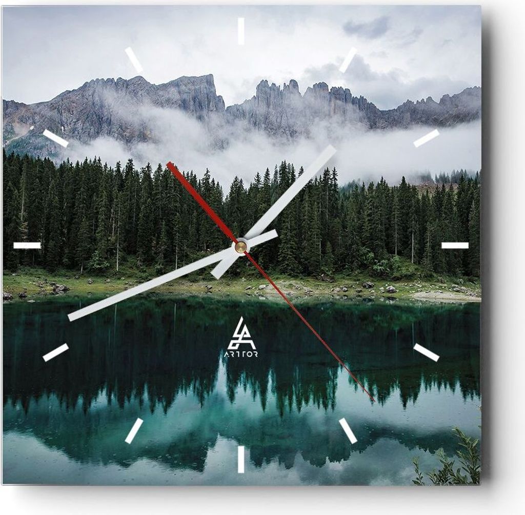 Wanduhr - Quadrat - Glasuhr - Landschaft Berge Wolken - 40x40cm - Schleichendes Uhrwerk - Lautlos - zum Aufhängen bereit - Dekoration Modern - Wan...