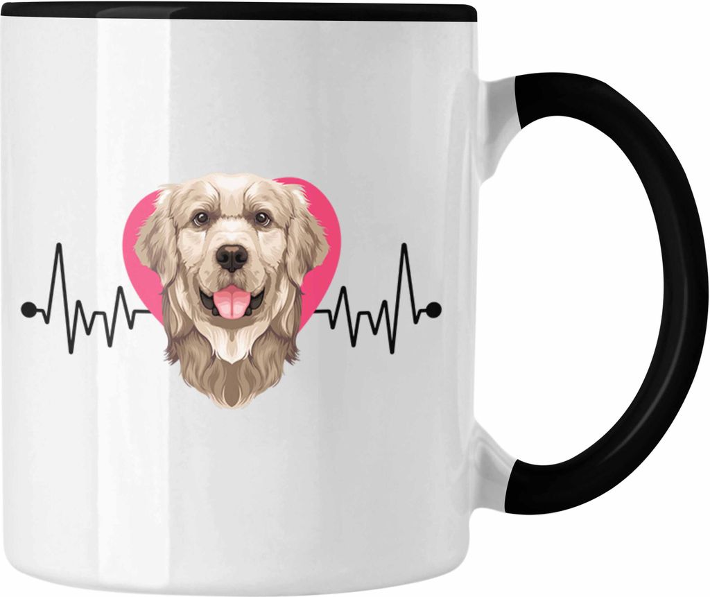 Trendation - Golden Retriever Besitzer Tasse Geschenk Lustiger Spruch Geschenkidee Herzschlag Golden Retriever (Schwarz)