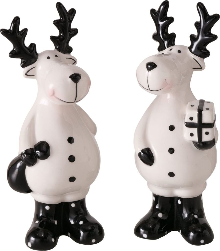 2tlg Set Deko-Aufsteller Hirsch Blitzy aus Keramik H15cm Weihnachts-Figur Advent
