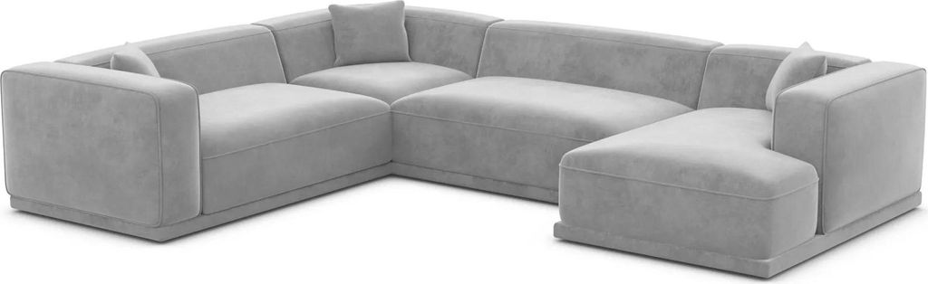 Samtstoff U-Form XXL Wohnlandschaft Diora Hellgrau Rechts