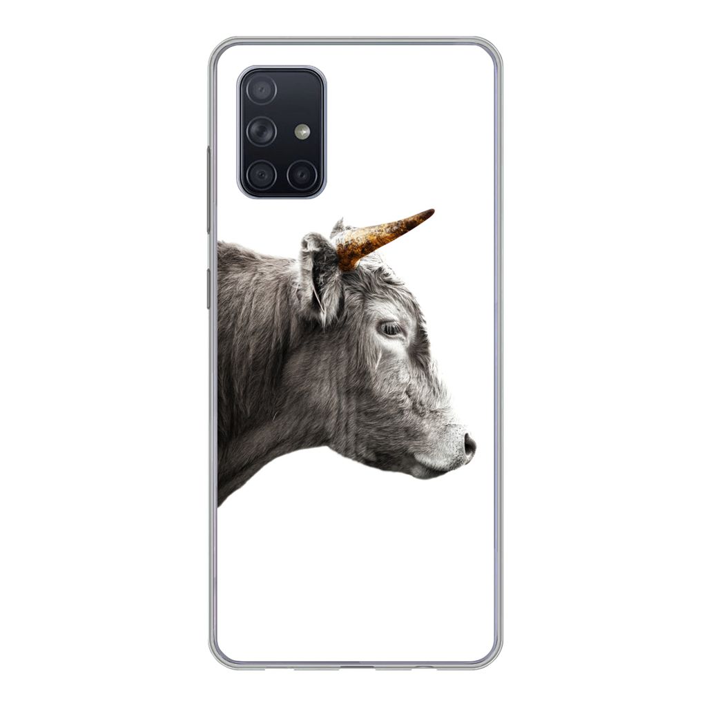 MuchoWow Handyhülle Schutzhülle Hülle für Samsung Galaxy A51 Schottischer Highlander - Horn - Gold Silikon Softcase Handy Hülle - Schutzabde...