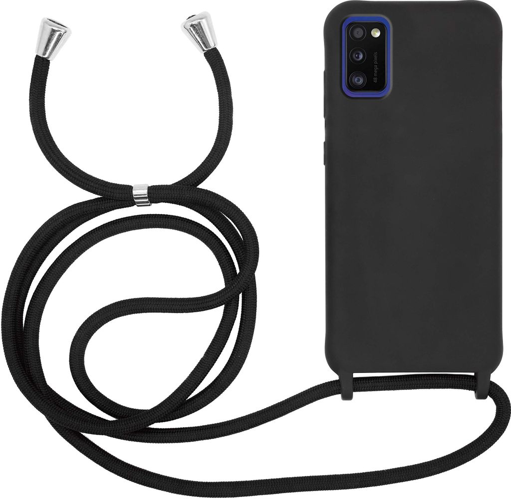 MyGadget Handykette für Samsung Galaxy A41 TPU Hülle mit Band - Handyhülle mit Handyband zum Umhängen Kordel Schnur Case Schutzhülle - Schwarz
