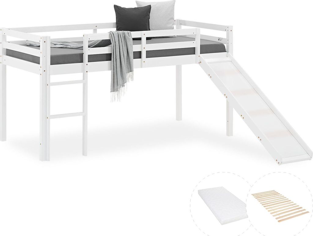 Lit superposé avec matelas et sommier à lattes  toboggan Image du produit 