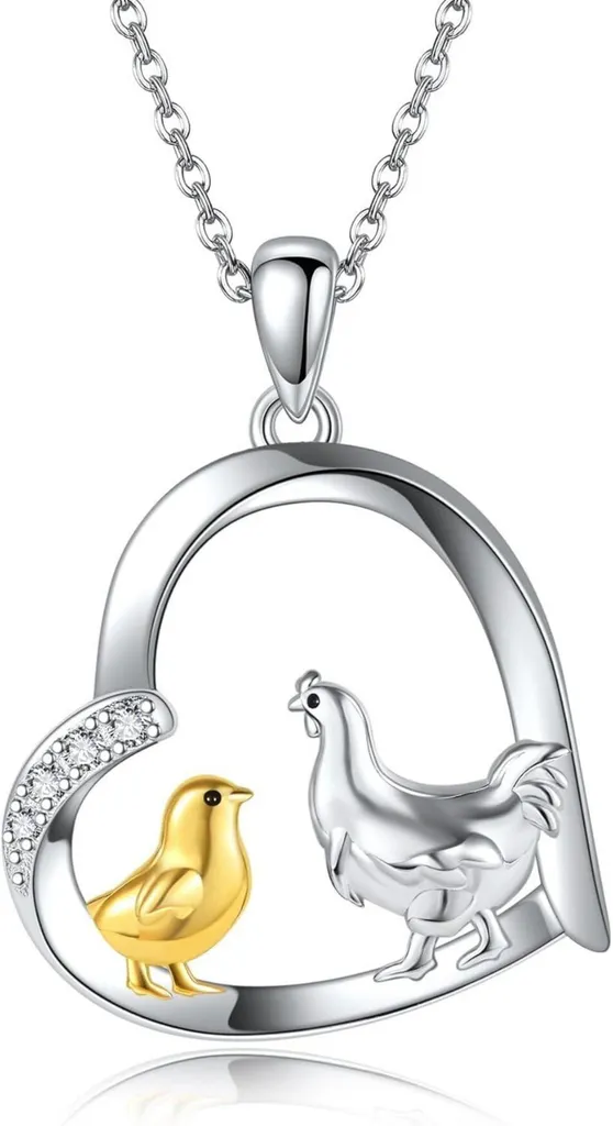 Cadeau Fête des Mères : Collier Argent 925 Maman Poule et son Enfant