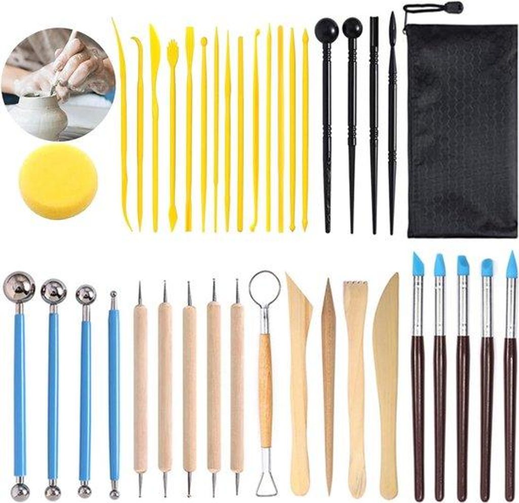 38-teiliges Polymer-Clay-Modellierwerkzeug-Set mit Aufbewahrungstasche und Schürze für Gravieren und Prägen