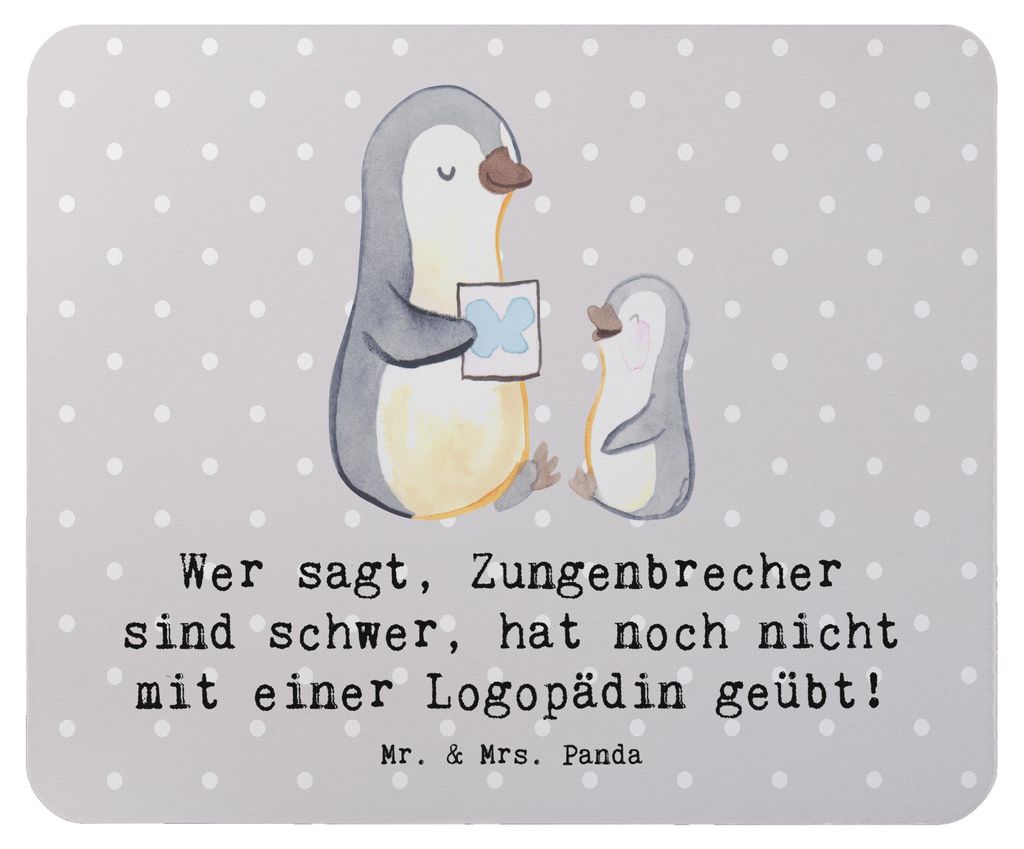 Mr. & Mrs. Panda Mauspad Training mit Logopädin - Grau Pastell - Geschenk, Mouse Pad, Zungenbrecher, mousematte, Beruf, Geschenke Herz, pc, humorv...