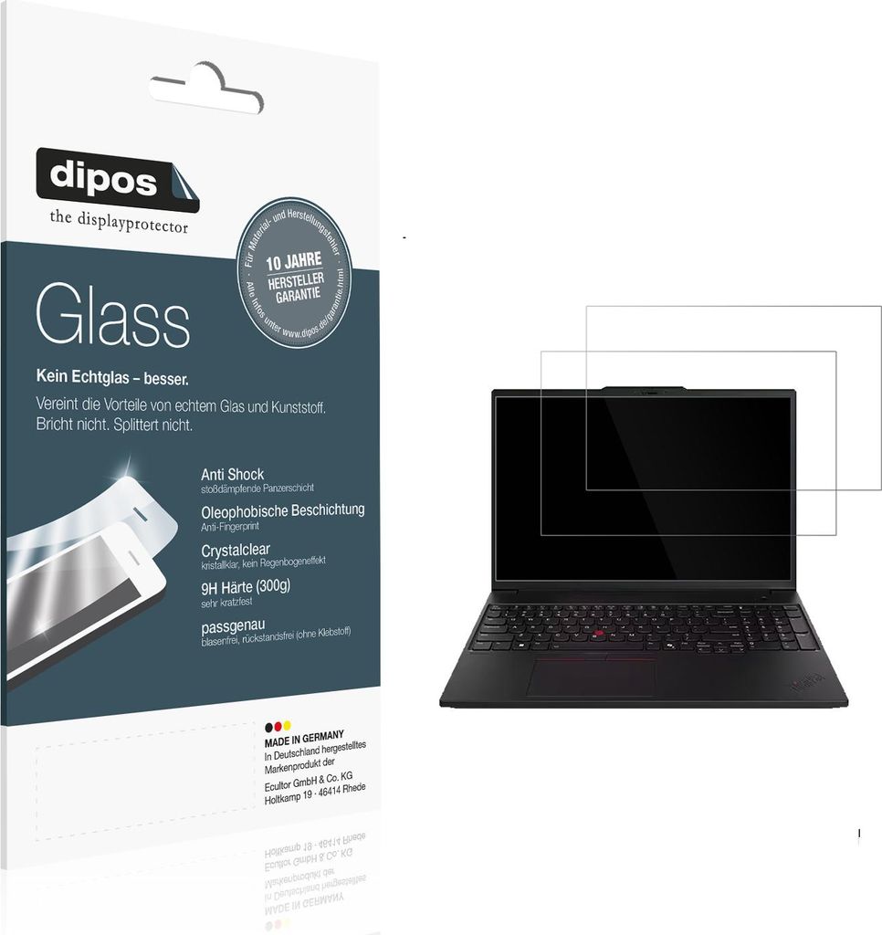 2x Schutzfolie für Lenovo ThinkPad P16 Gen 3 - Anti-Shock 9H Folie dipos Glass Kunststoffglas