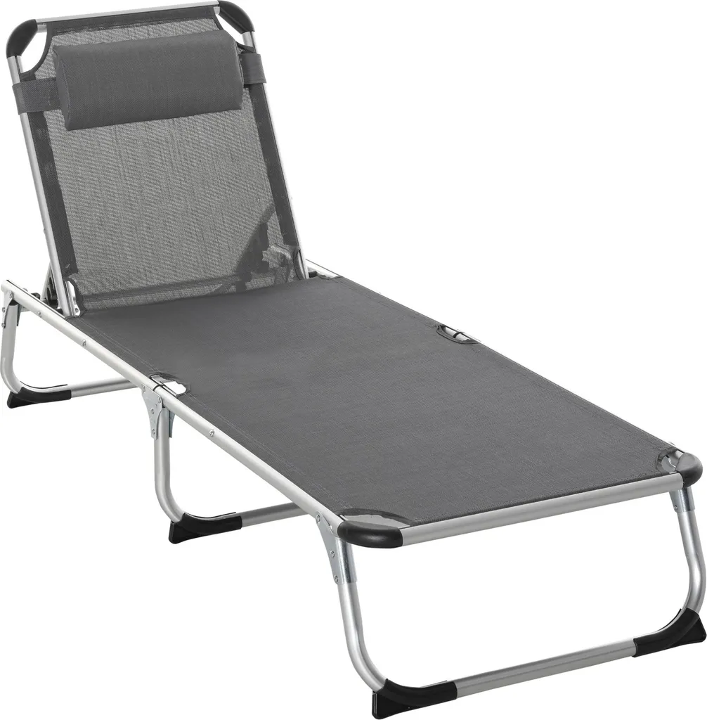 Fortuna Lai Chaise Longue de Jardin en Aluminium et Tissu Maillé Gris