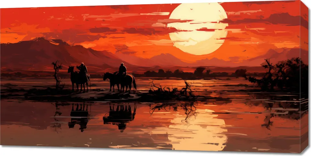 Tableau 100x50 cm Coucher de soleil prairie pour réchauffer un mur vide