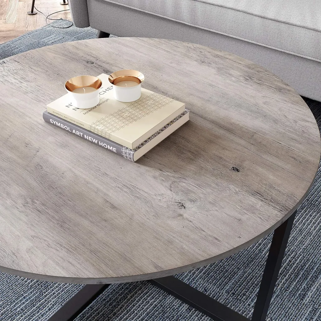 VASAGLE Table Basse Ronde Style Industriel en Acier Vert et Noir