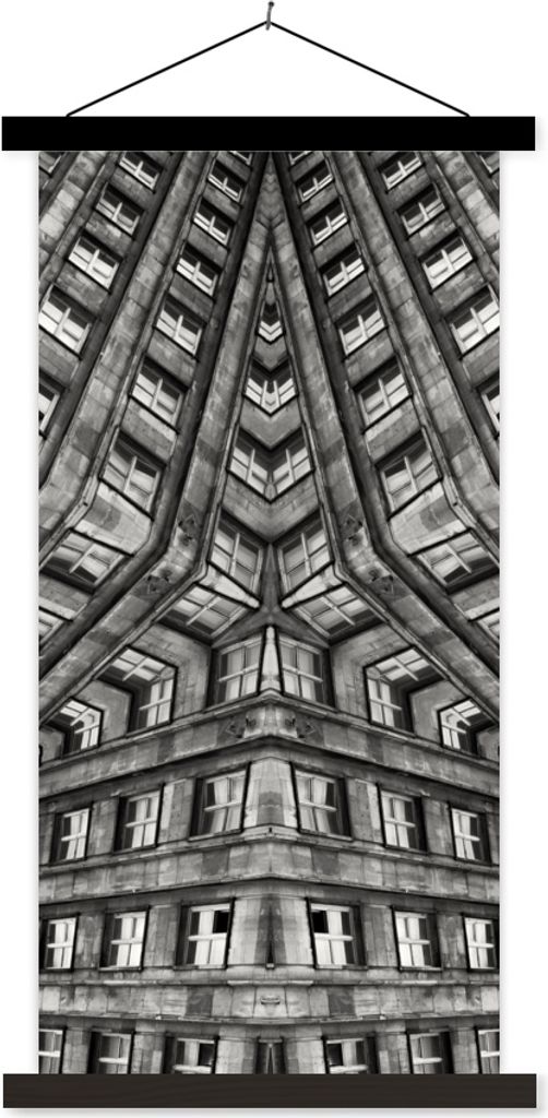 MuchoWow Textilposter Kunst - Schwarz - Weiß - Psychedelisch 40x80 cm mit schwarzem Rahmen - Wandemalerei