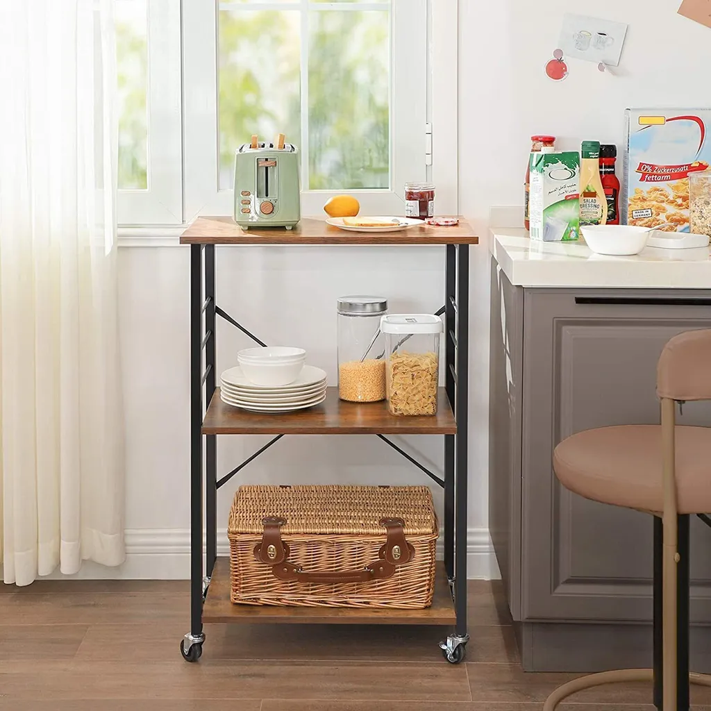 Desserte de cuisine industrielle sur roulettes 60 cm bois et métal noir