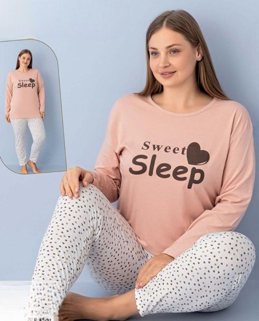 Damen Pyjama Schlafanzug Lachsfarbe 4XL Lang  2-Teiler Set Produktbild 