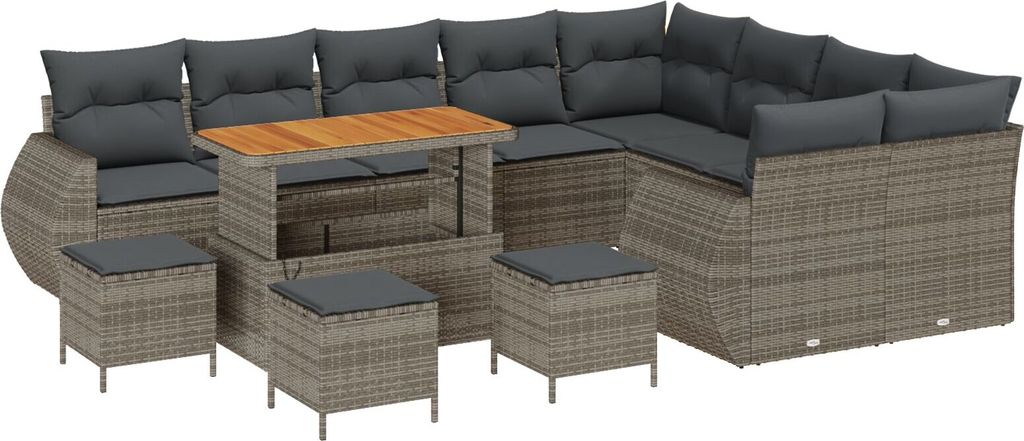 Möbel 13-teilige Garten Sofa Set mit Kissen Grau Poly Rattan Akazie, 4-teiliges Garten Esstischset mit Kissen Grau Poly Rattan Akazie - Gartensofa...