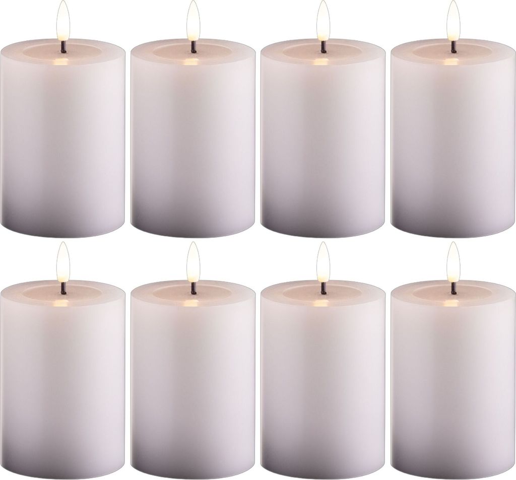 8 Pack kleine LED Stumpenkerze mit Timer weiß - 7,5cm ø 10cm Höhe - 2 AA Batterien nötig LED Echtwachskerze mit Flackereffekt flammenlose Stump...