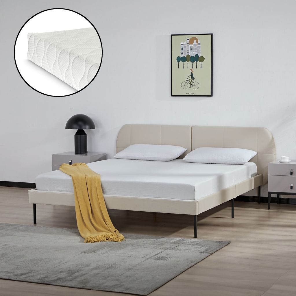Polsterbett ‘Porvoo’ mit Matratze Kiefernholz Samt 160 x Produktbild 