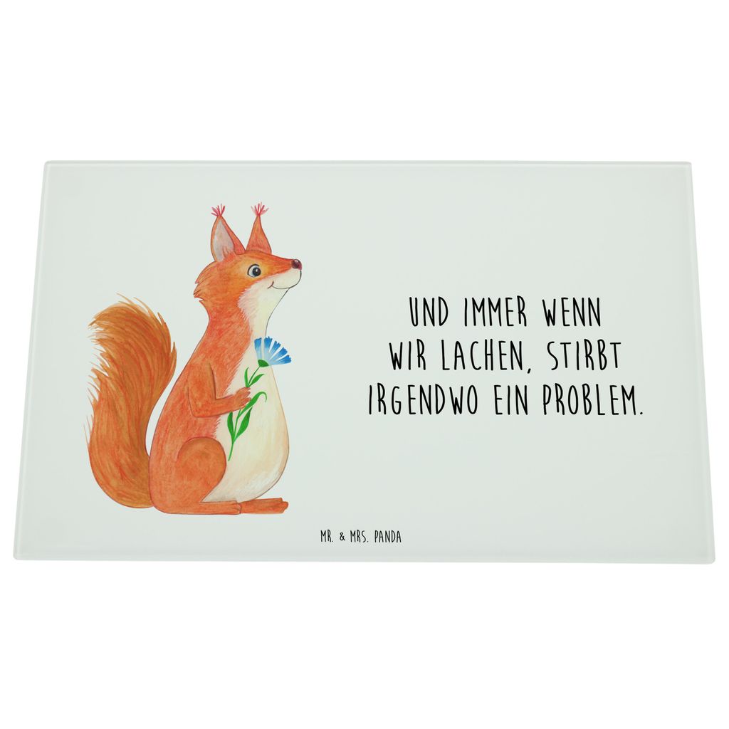 Mr. & Mrs. Panda Glas Schneidbrett Eichhörnchen Blume - Weiß - Geschenk, Lachen, Motivation Sprüche, schneidunterlage, Lustige, Spaß, Schneidpl...