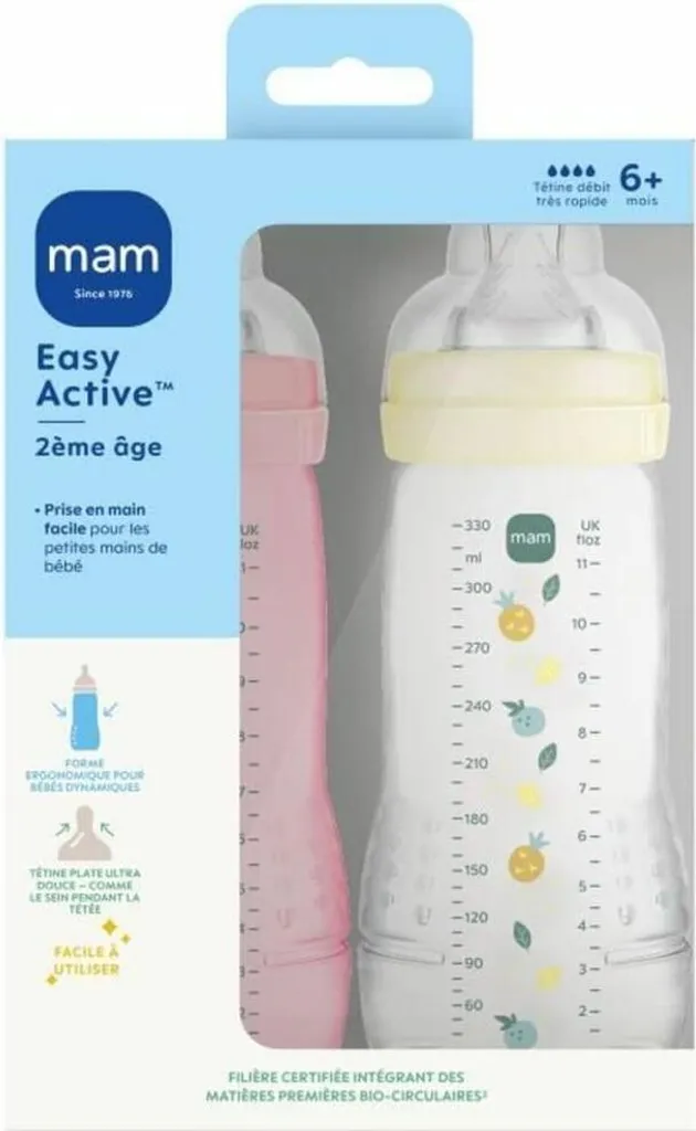 Biberon MAM Easy Start Anti-Colique 260 ml - Tétine Débit 2 Rose