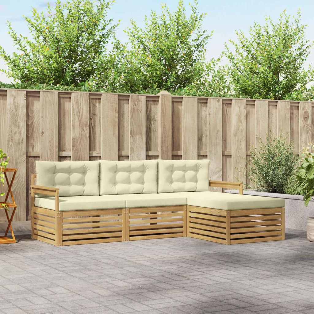 Möbel Outdoor-Sofagarnitur mit Kissen 4 pcs Weiß und Creme PolyesterGartensofas - Gartensofas c4020