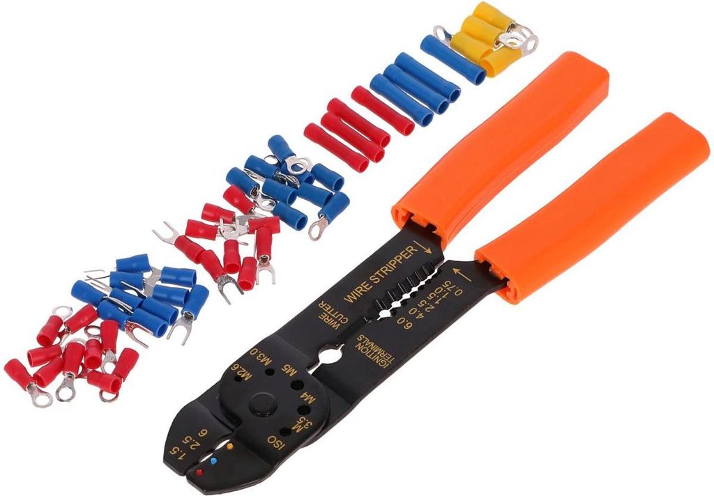 3 x Kabelschuhe Kabelschuhzange Crimpzange Abisolierzange Set Aderendhülsen isoliert