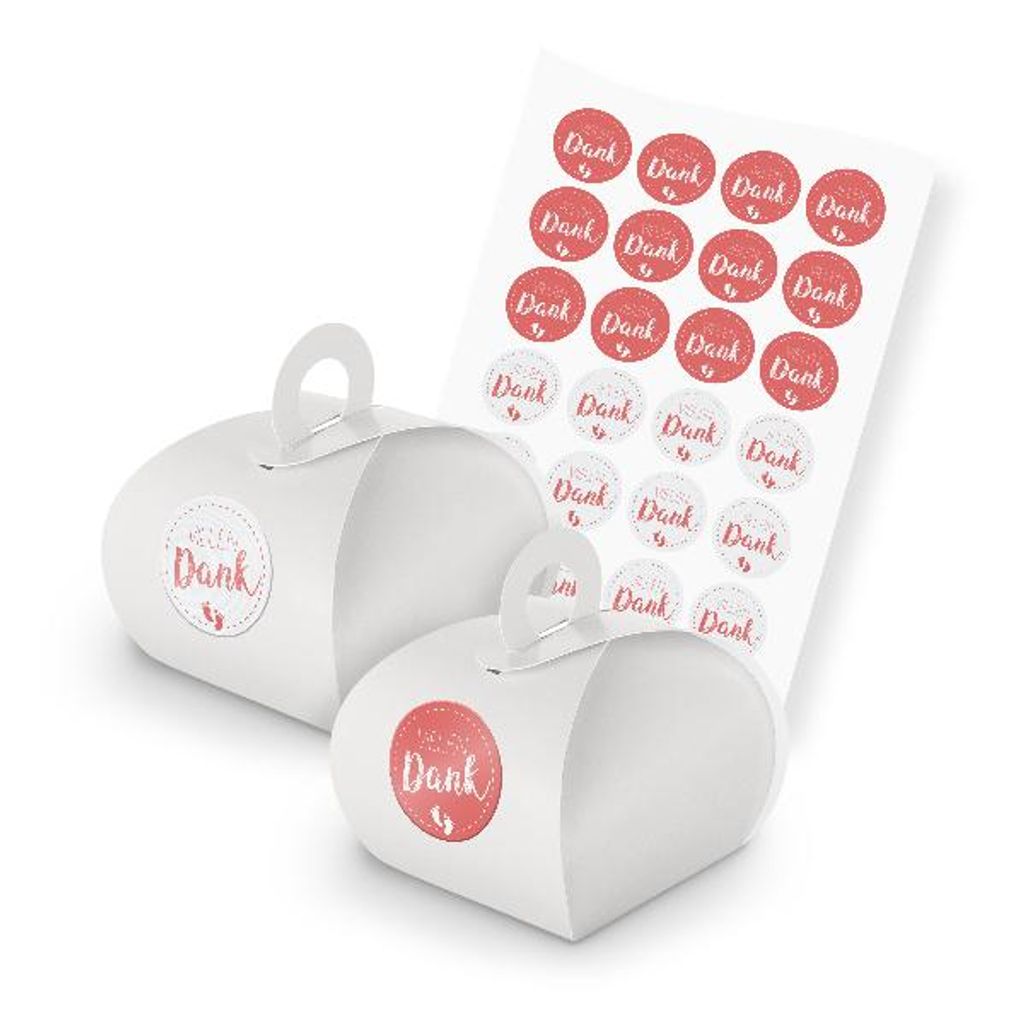 itenga SET 24x Geschenkschachtel mit Griff weiß + Stickerbogen (Motiv 150)