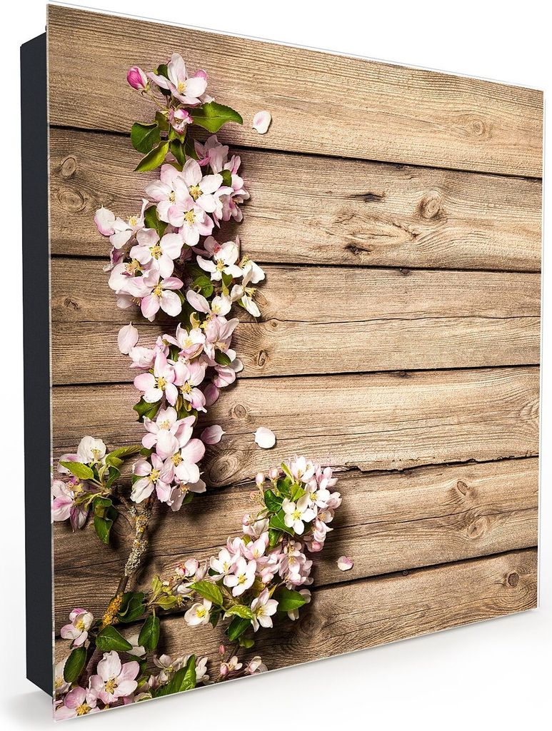 Nachbildung-Schlüsselkasten, Magnetpinnwand und Memoboard mit Glasfront Motiv Blütendekoration auf Tisch
