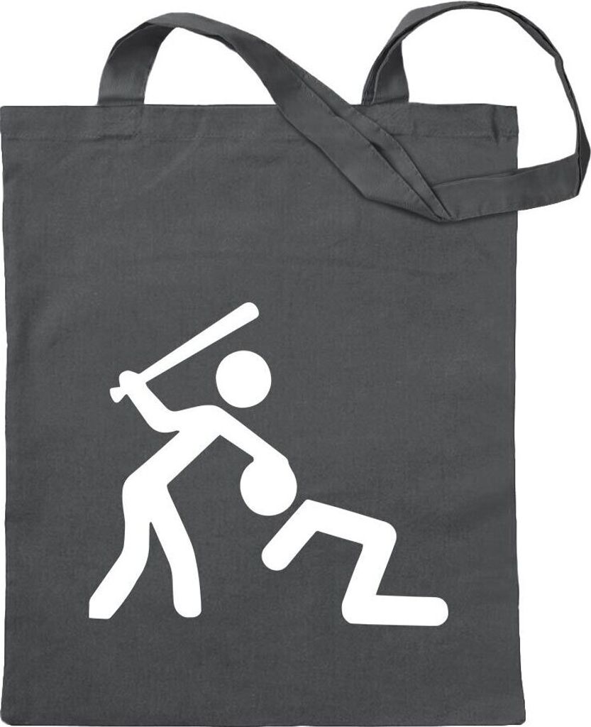 Kiwistar - Baumwolltasche - stahlgrau - Knüppel Schläger Warnung - Turnbeutel Fun Rucksack Sport Beutel Gymsack Ziehgurt