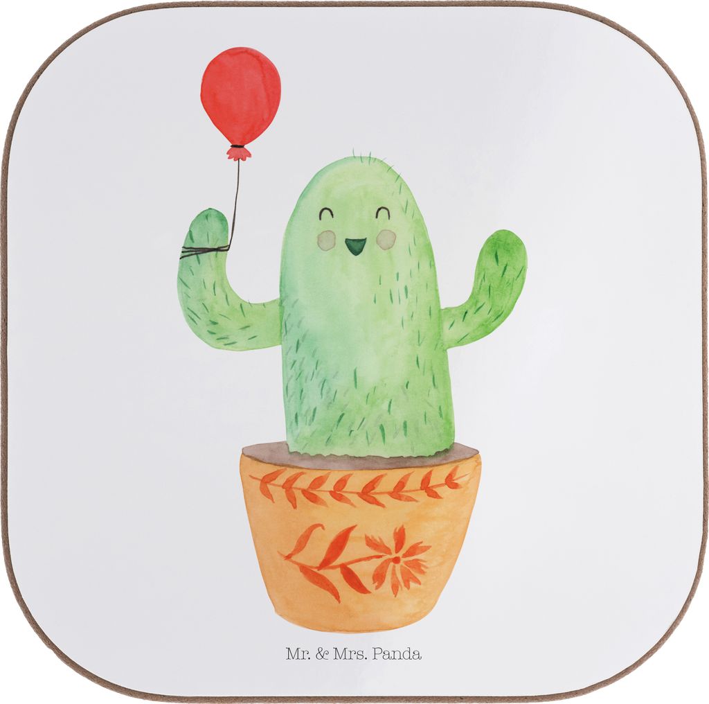 Mr. & Mrs. Panda unterleger Kaktus Luftballon - Weiß - Geschenk, Büro, Untersetzer für Gläser, gläseruntersetzer, Coaster, Ausbildung, Freundi...