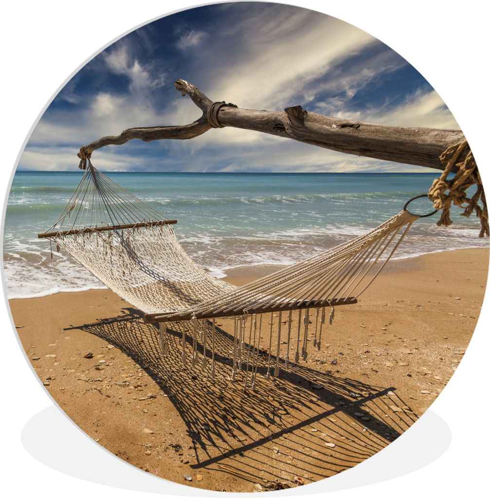 MuchoWow Rundes Wandbild - Runde Bilder Strand - Meer - Hängematte Ø 30 cm Kreis Wanddekoration Kunststoff - Wandkreis - Wandschmuck - Schlafzi...