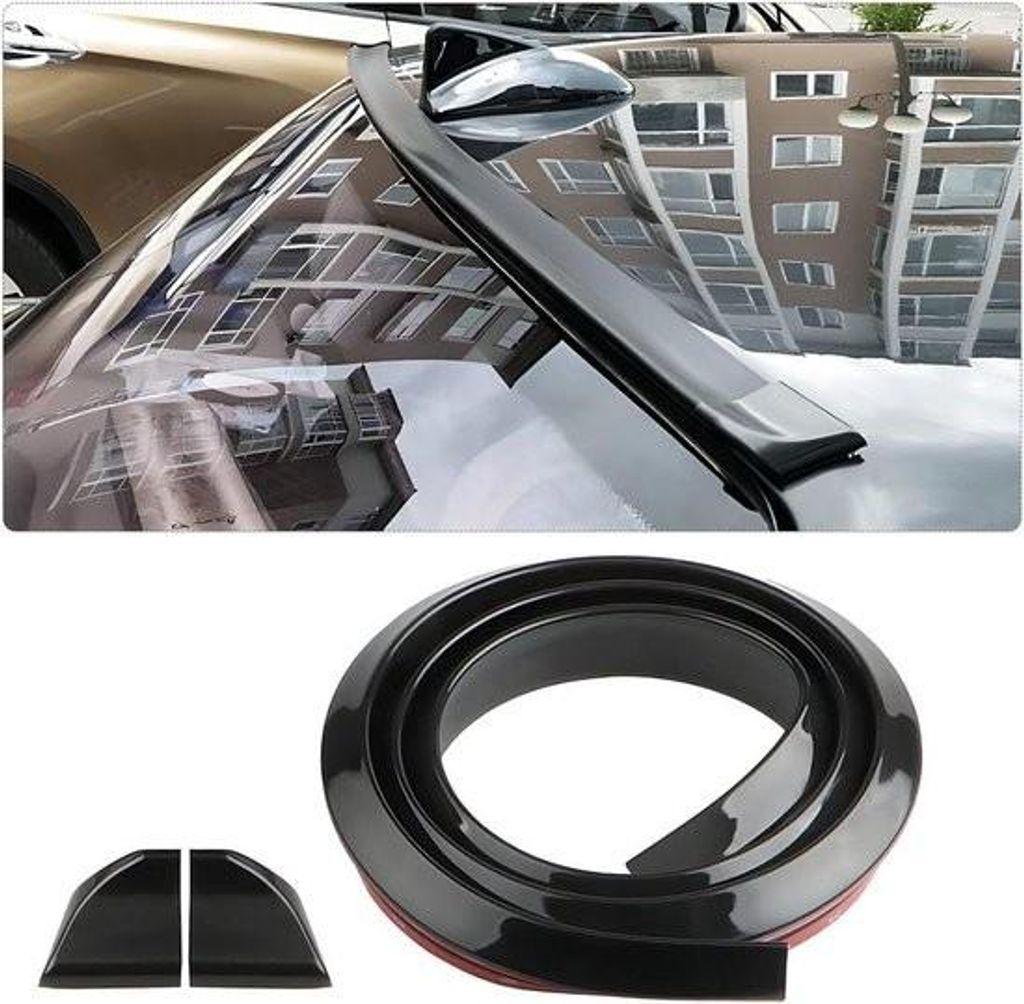 Auto-Heckspoiler aus wasserdichtem Gummi | Kofferraumspoiler, Dachspoiler, Lippenstreifen, Spoileraufkleber | Schwarz glänzend.