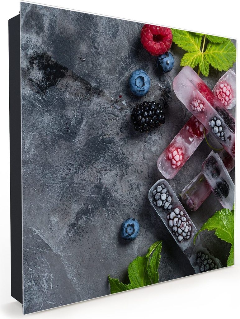 Nachbildung-Schlüsselkasten, Magnetpinnwand und Memoboard mit Glasfront Motiv Gefrorene Beereneiswürfel