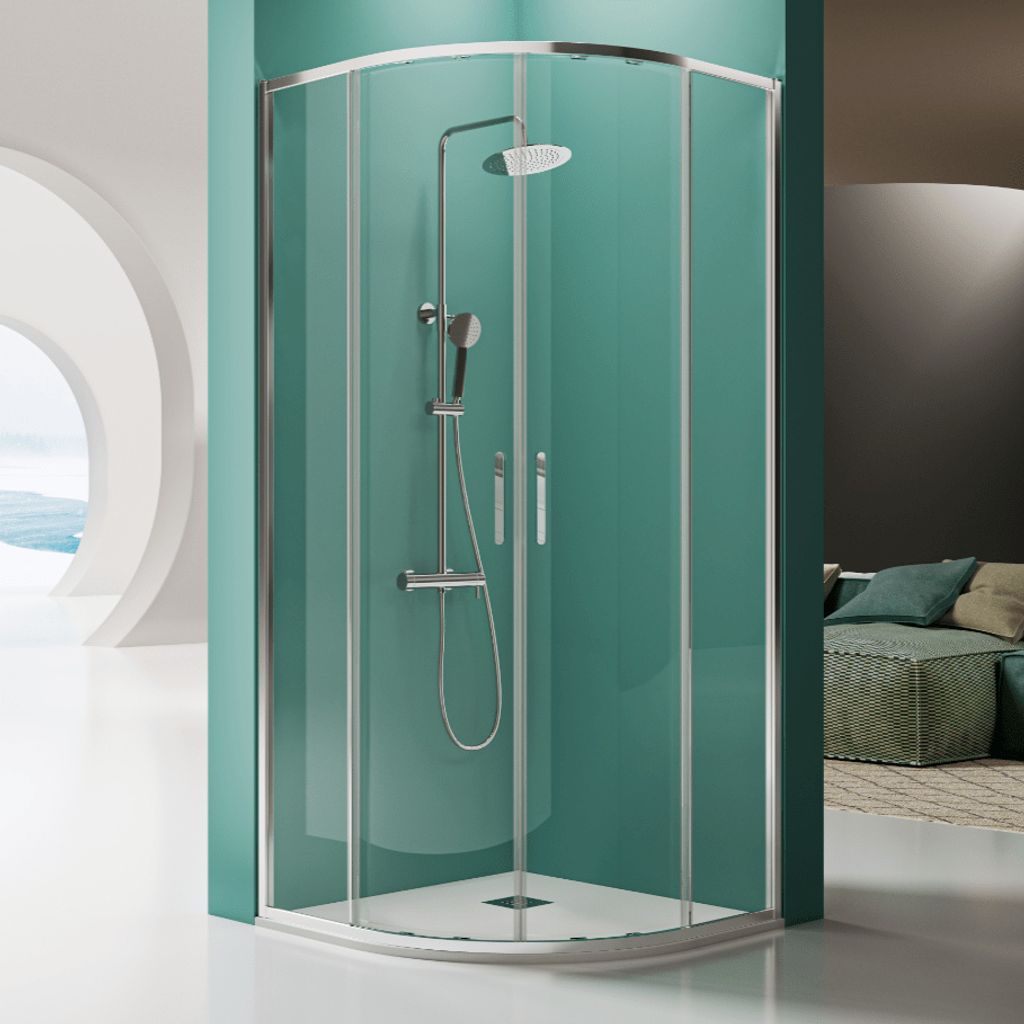 Runddusche PRISMA mit Schiebetür Chrom - 90x90 cm (Radius 55) Glas 6 mm