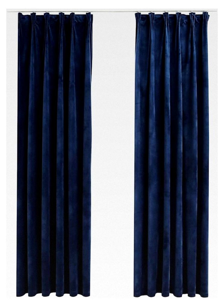 2er Set Verdunkelungsvorhänge mit Haken, Thermo Gardine, blickdicht, Samt, Dunkelblau, 140x245cm