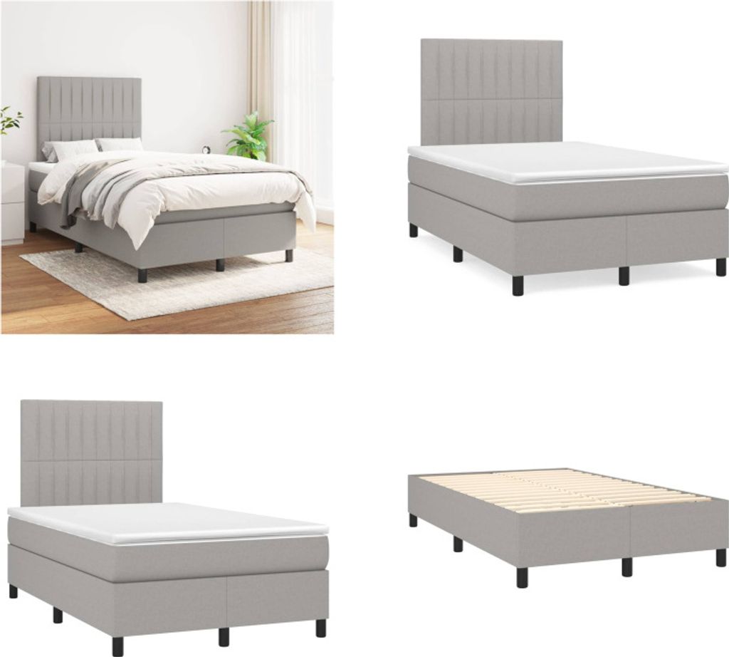 vidaXL Boxspringbett mit Matratze Hellgrau 120x200 cm Stoff - Boxspringbett - Boxspringbetten - Bett - Schlafzimmermöbel