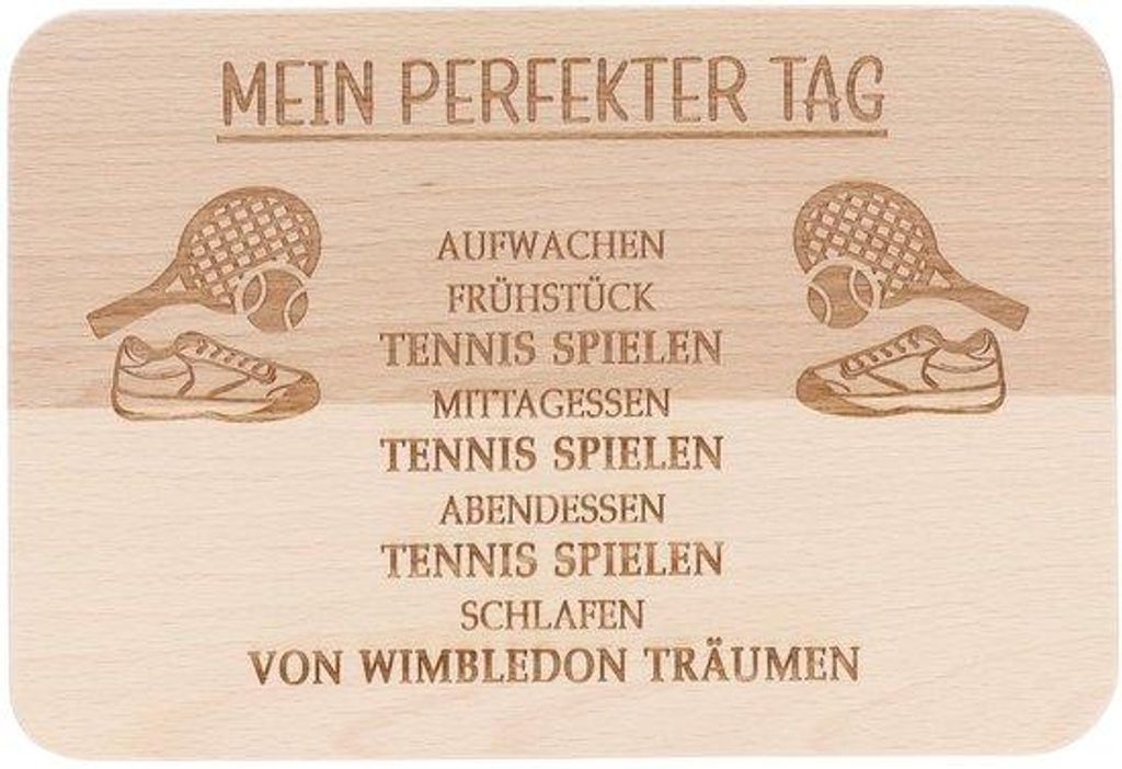 Spruchreif Holz Servierplatte gegraverte Tennissnackplatte 22 x 15 x 1 cm