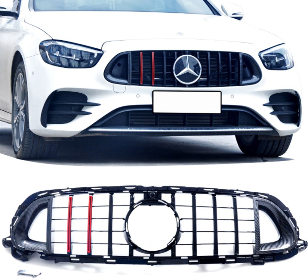 Kühlergrill Schwarz Carbon Glanz passend für Mercedes E Klasse W213 S213 Facelift Mopf ab 2020 auf Evo Sport Panamericana GT