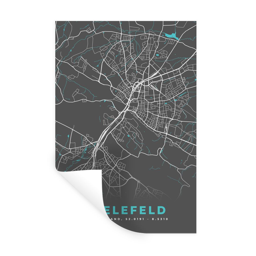 MuchoWow Wandtattoo Wandsticker Wandaufkleber Deutschland - Blau - Bielefeld - Stadtplan - Karte 20x30 cm Selbstklebend und Repositionierbar - St...