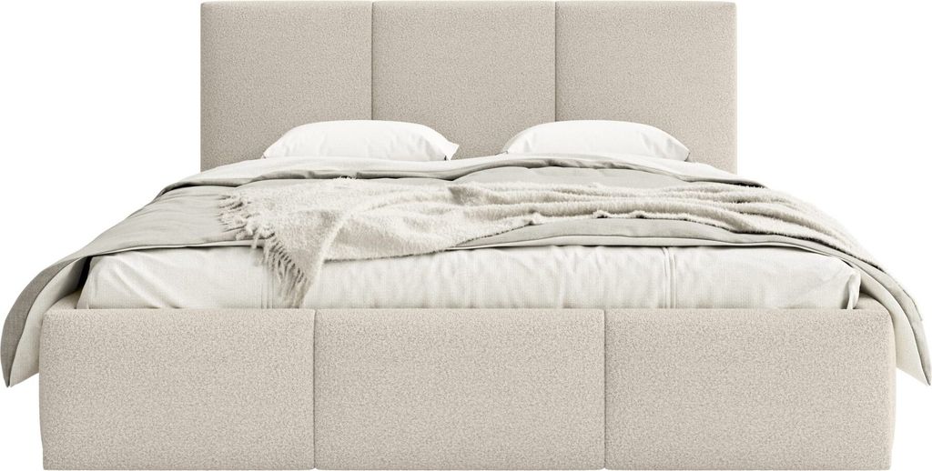 FEDVE Polsterbett Fondi Slim aus Bouclé-Stoff 200x200 cm, Creme