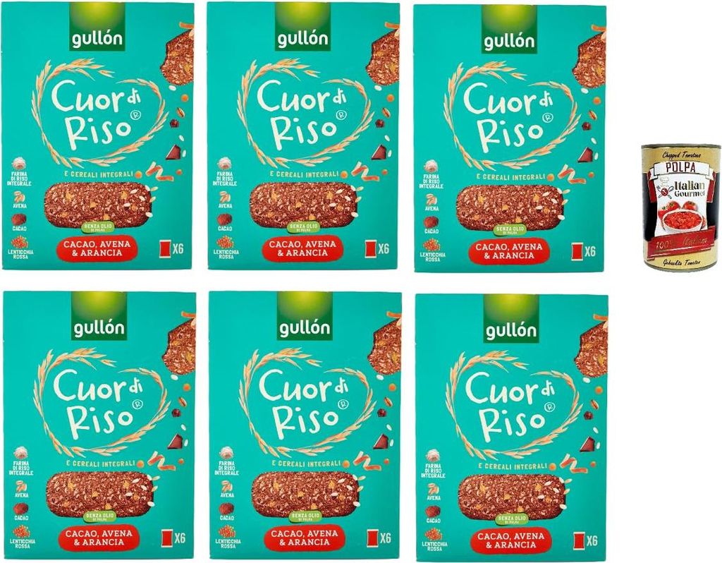 Gullón Cuor di Riso e Cereali Integrali Avena, Segale & farro, kekse mit Hafer, Roggen und geschrieben 6x 250 g + Italian Gourmet polpa 400g