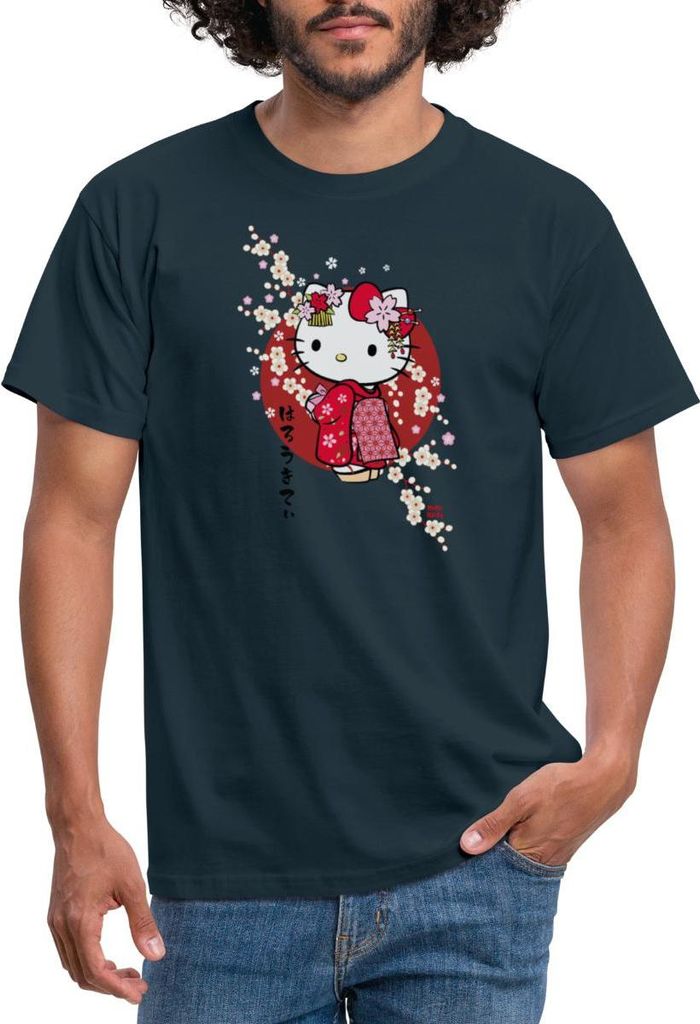 Spreadshirt Hello Kitty Japan Kimono Kirschblüten Männer T-Shirt, S, Navy