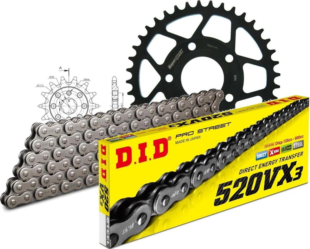 DID Kit Stahl Kompatibel mit Honda CRM125 90-94 14-40-108 DID520VX3 Endlos