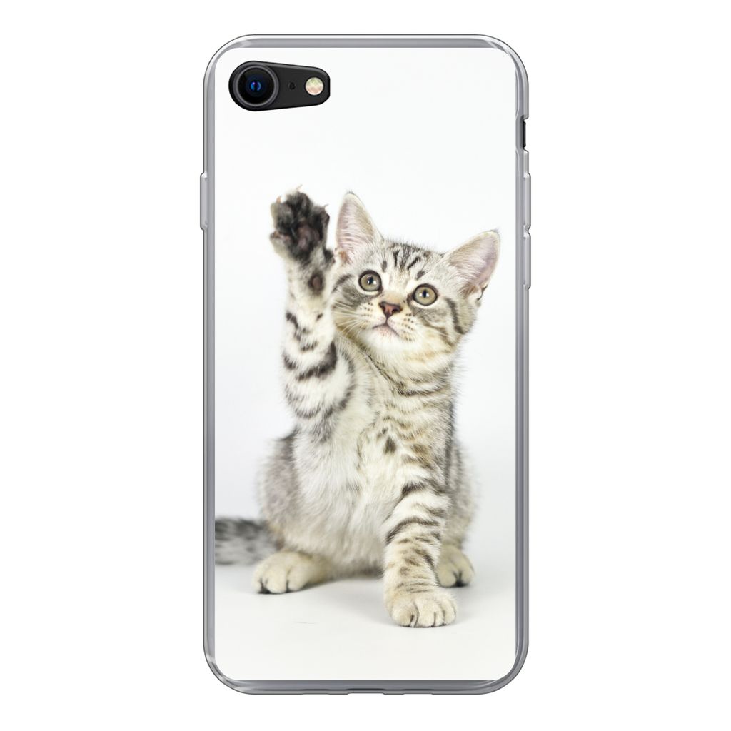 MuchoWow Handyhülle Schutzhülle Hülle für iPhone SE 2020 Kätzchen - Pfote - Weiß - Mädchen - Kinder - Jungen - Kind Silikon Softcase Handy...