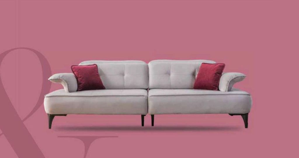 Sofagarnitur Sofa Zweisitzer Sitzer Sessel Grau Stoff Rosa Polyester