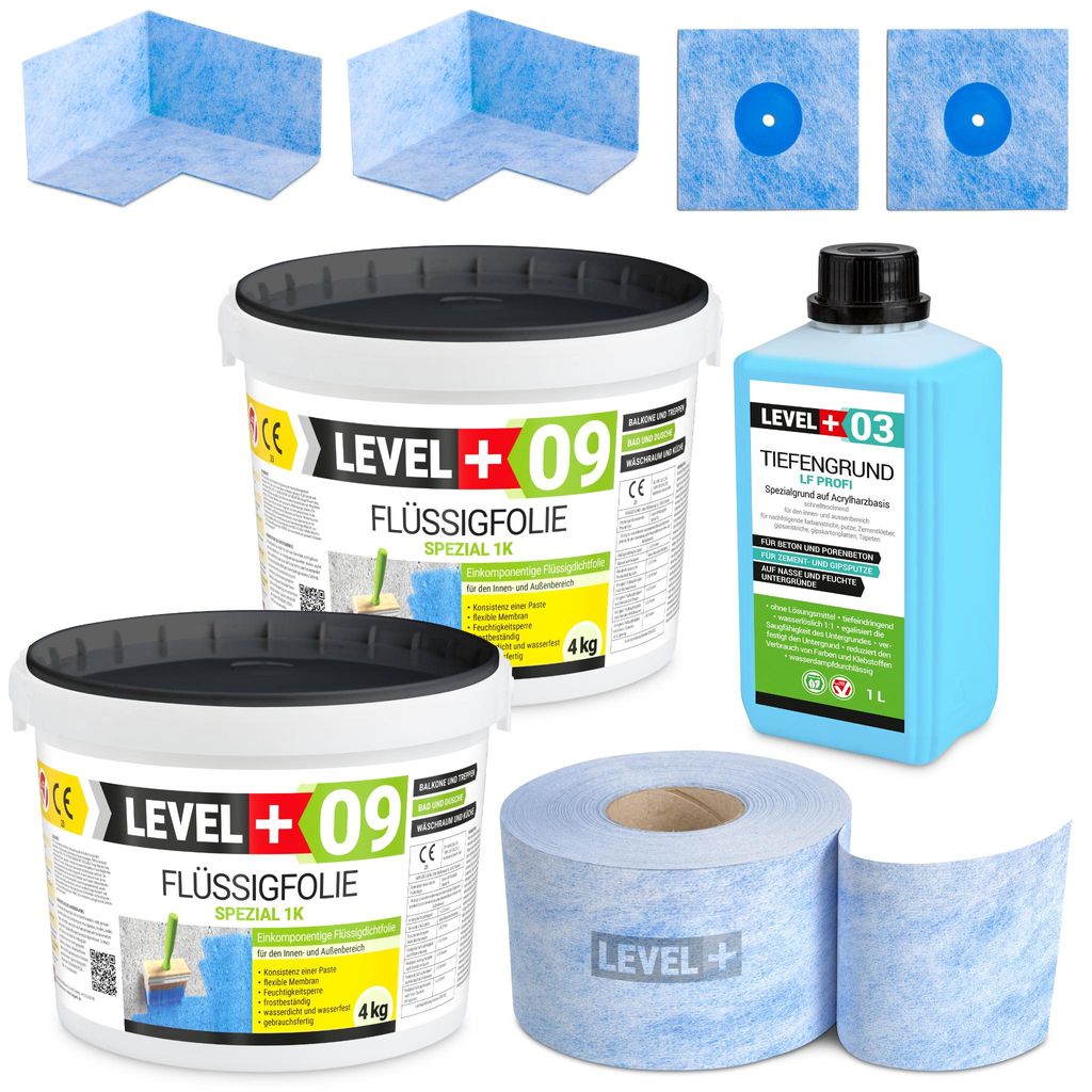 Dichtset Flussigfolie 8kg Dichtband Duschabdichtung, Bad und Balkon HQ+ SET63