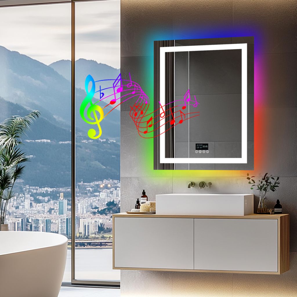 Vrygle Specchio Bagno LED RGB 90x70 cm con Bluetooth: Immagine del prodotto 
