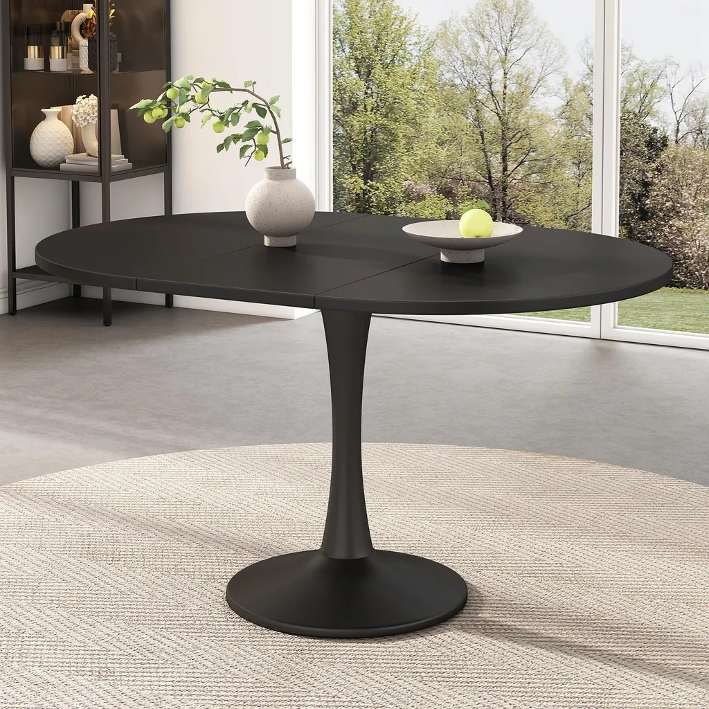 Table à manger gain de place extensible ovale noire 100 à 140 cm