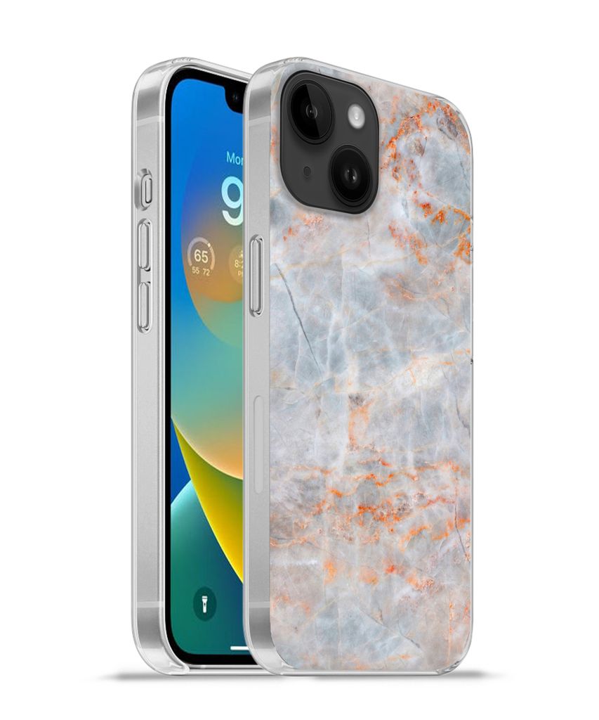 MuchoWow Handyhülle Schutzhülle Hülle für Apple iPhone 14 - Softcase Marmor - Luxus - Orange Silikon Softcase Handy Hülle - Mobiltelefonhülle