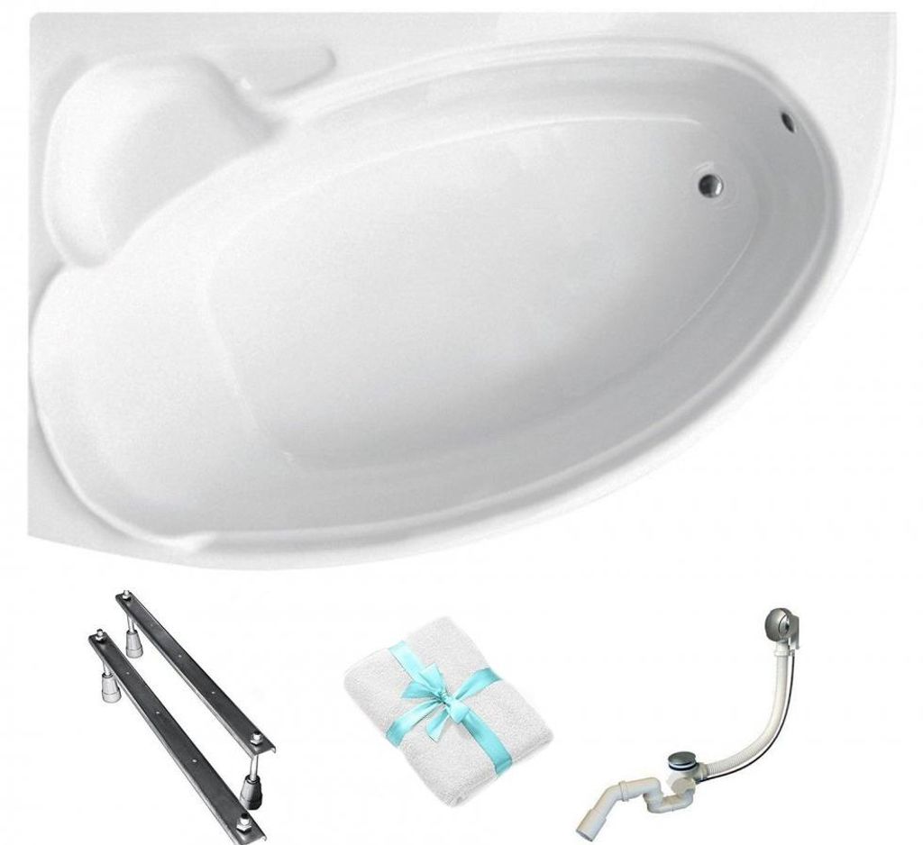 Aqua For You | Besco Badewanne Asymmetrisch Finezja Nova Links - 140x95 Cm - Antibakterielle Beschichtung - Eckbadewanne - mit Siphon - Acryl